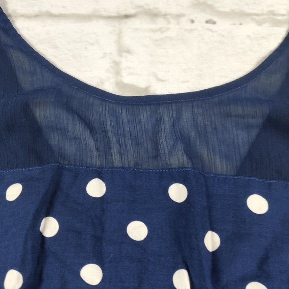 Abercrombie Fitch Womens Mini Dress Sheer Plunge Back Blue White Polka Dot sz S - Picture 9 of 11